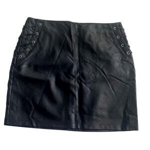 Sugar+Lips Large Black Mini Skirt Zipper Vegan Leather Biker Goth Punk Rock Y2K